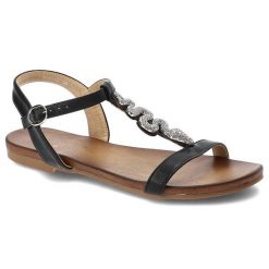 Czarne Sandały S.Barski Eleganckie Płaskie Buty. Czarne sandały damskie S.BARSKI, z aplikacjami, ze skóry ekologicznej, bez obcasa, na płaskiej podeszwie. Za 105.00 zł.
