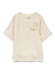 Vero Moda Koszulka w kolorze kremowym rozmiar: M. Brązowe bluzki damskie Vero Moda, m, z aplikacjami, bez kołnierzyka, bez ramiączek. Za 105.63 zł.