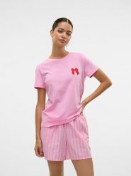 Vero Moda Koszulka w kolorze jasnoróżowym rozmiar: S. Różowe bluzki damskie Vero Moda, s, bez wzorów, z bawełny, bez kołnierzyka, bez ramiączek. Za 48.28 zł.