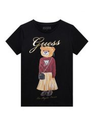 Guess T-Shirt J5BI39 J1314 Czarny Regular Fit. Czarne koszulki dziewczęce Guess, z aplikacjami, z bawełny, bez ramiączek. Za 89.99 zł.