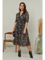 Curvy Lady Sukienka w kolorze czarno-beżowym rozmiar: 44/46. Brązowe sukienki damskie Curvy Lady, bez wzorów, z tkaniny, klasyczne, bez kołnierzyka, bez ramiączek, midi. Za 148.96 zł.