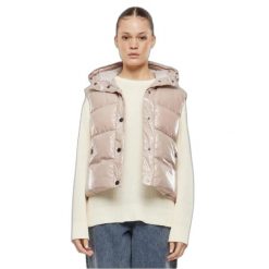 Kurtka bez rękawów z kapturem z recyklingu dla kobiet Urban Classics Sherpa. Czerwone kurtki damskie Urban Classics, bez wzorów, z puchu, z kapturem. Za 254.90 zł.