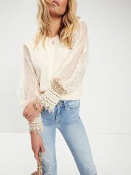 LA Angels Bluzka w kolorze kremowym rozmiar: XL. Brązowe bluzki damskie LA Angels, xl, bez wzorów, z koronki, bez kołnierzyka, bez ramiączek. Za 139.20 zł.