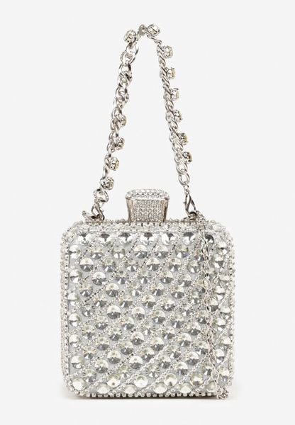 Srebrna Torebka Kopertówka Vices z Odpinanym Łańcuszkiem Zdobiona Cyrkoniami Fesollia. Szare torebki klasyczne damskie Renee, z aplikacjami, z satyny, eleganckie, bez kołnierzyka, bez ramiączek. Za 89.99 zł.