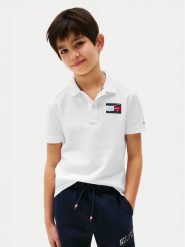 Tommy Hilfiger Polo Script Flag Logo KB0KB09711 Biały Regular Fit. Białe t-shirty chłopięce Tommy Hilfiger, bez wzorów, z bawełny, bez ramiączek. Za 139.99 zł.