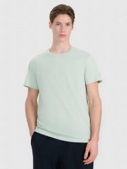 4F T-shirt regular z nadrukiem męski - turkusowy M. Niebieskie t-shirty męskie 4f, m, bez wzorów, z bawełny, bez kołnierzyka. W wyprzedaży za 49.99 zł.