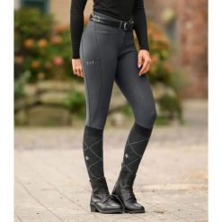 Damskie spodnie jeździeckie o pełnej przyczepności ELT Comfort Ride. Szare spodnie materiałowe damskie ELT, bez wzorów, z elastanu, klasyczne. Za 383.00 zł.