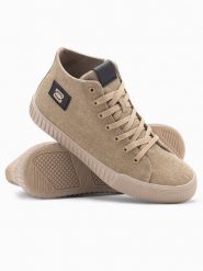 Buty trampki męskie canvas z wysoką cholewką – piaskowe V3 - Rozmiar: 42. Brązowe trampki i tenisówki męskie Ombre Clothing, z aplikacjami, z gumy, przed kolano, bez zapięcia. W wyprzedaży za 109.99 zł.