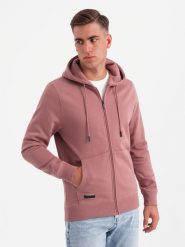 Rozpinana bluza męska dresowa BASIC – ciemnoróżowa V4 OM-SSBZ-0160 - XXL. Czerwone bluzy z kapturem męskie Ombre Clothing, l, z dresówki. Za 125.99 zł.