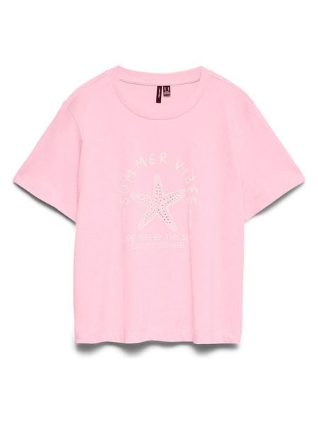 Vero Moda Koszulka w kolorze jasnoróżowym rozmiar: XS. Różowe bluzki damskie Vero Moda, xs, bez wzorów, z bawełny, bez kołnierzyka. Za 59.95 zł.