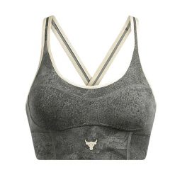 Biustonosz treningowy Under Armour Project Rock Infinity Let's Go. Zielone biustonosze sportowe damskie Under Armour, bez wzorów. Za 199.99 zł.