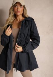 Granatowa Kurtka w Stylu Parki Wiązana w Pasie Nevithia. Niebieskie kurtki damskie Renee, xl, bez wzorów, z jeansu. Za 59.99 zł.