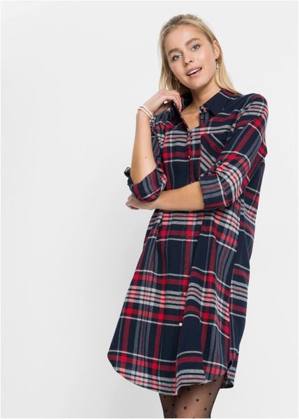 Sukienka szmizjerka z czystej bawełny. Niebieskie sukienki damskie bonprix, bez wzorów, z bawełny, bez kołnierzyka, bez ramiączek, plisowane. Za 134.99 zł.