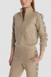 GUESS Beżowa damska bluza rozpinana z lampasami Britney, Rozmiar XS. Brązowe bluzy bez kaptura damskie Guess, xs. Za 489.99 zł.