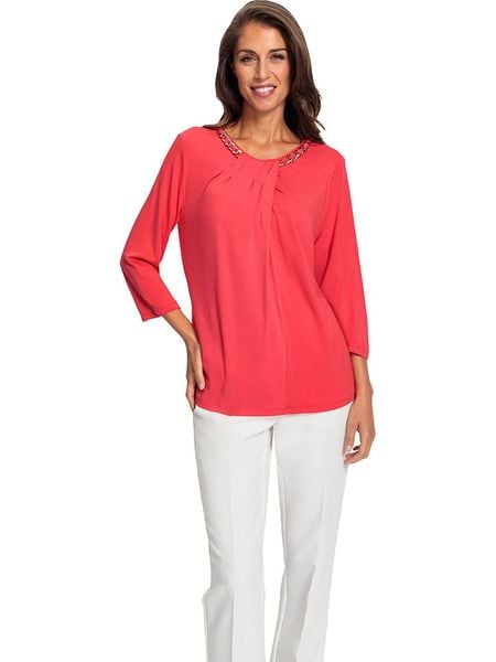 Heine Bluzka w kolorze różowym rozmiar: 44. Różowe bluzki damskie Heine, z aplikacjami, bez kołnierzyka, bez ramiączek. Za 60.88 zł.