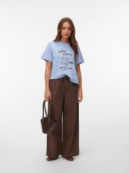 Vero Moda Koszulka w kolorze błękitno-bordowym rozmiar: L. Niebieskie bluzki damskie Vero Moda, l, bez wzorów, z bawełny, bez kołnierzyka. Za 60.99 zł.