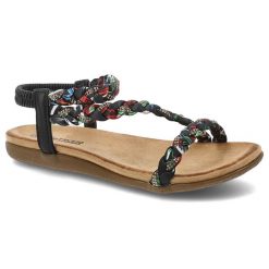Czarne Sandały Artiker Stylowe Obuwie Damskie. Czarne sandały damskie Artiker, z aplikacjami, z tkaniny, bez obcasa. Za 139.00 zł.