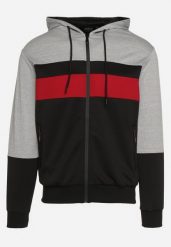 Szaro-Czarna Bluza z Kapturem i Kieszeniami na Suwaki Amelobria. Szare bluzy z kapturem męskie Born2be, l, z dzianiny. Za 49.99 zł.