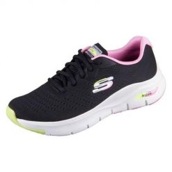 Buty do chodzenia damskie Skechers Arch Fit Infinity Cool. Czarne buty sportowe na co dzień damskie Skechers, bez wzorów, z gumy, trekkingowe. Za 409.99 zł.