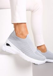 Szare Skarpetkowe Buty Sportowe na Grubej Podeszwie z Metaliczną Wstawką Markan. Szare buty sportowe na co dzień damskie Renee, bez wzorów. Za 44.99 zł.