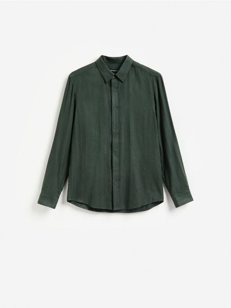 Koszula slim fit z bawełną - morski. Zielone koszule męskie Reserved, l, bez wzorów, z bawełny, bez kołnierzyka, bez ramiączek. Za 119.99 zł.