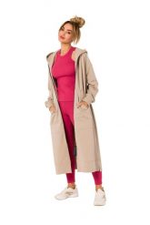 Długa Rozpinana Bluza z Kapturem - Beżowa. Brązowe bluzy z kapturem damskie MOE, l, z bawełny. Za 387.89 zł.