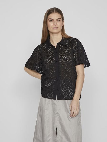 Vila Bluzka w kolorze czarnym rozmiar: XS. Czarne bluzki damskie Vila, xs, bez wzorów, z koronki, bez kołnierzyka, bez ramiączek. Za 47.94 zł.