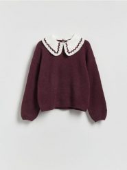 Sweter z domieszką wełny - ciemnofioletowy. Fioletowe swetry klasyczne damskie Reserved, l, z dzianiny, bez kołnierzyka. Za 139.99 zł.