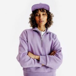Bluza ze stójką na suwak damska Elementals. Fioletowe bluzy bez kaptura damskie Decathlon, xs, z bawełny. Za 179.99 zł.