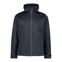 Kurtka trekkingowa z kapturem CMP. Niebieskie kurtki męskie CMP, bez wzorów, z materiału, sportowe, z kapturem. Za 490.90 zł.
