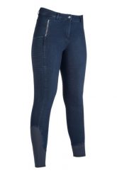 Damskie spodnie jeździeckie o pełnej przyczepności HKM Selection Aruba Denim. Niebieskie spodnie materiałowe damskie HKM, bez wzorów, z denimu. Za 400.50 zł.