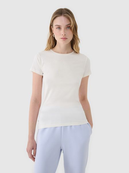 4F T-shirt slim z modalem damski - biały XXL. Białe t-shirty damskie 4f, xs, bez wzorów, z bawełny, bez kołnierzyka. W wyprzedaży za 29.99 zł.