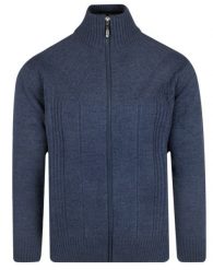 Sweter Wełniany z Wysokim Dekoltem Zapinany na Zamek, Niebieski, Ciepły -DEVIR. Niebieskie kardigany męskie Devir, m, bez wzorów, z wełny, eleganckie, bez kołnierzyka. Za 249.00 zł.