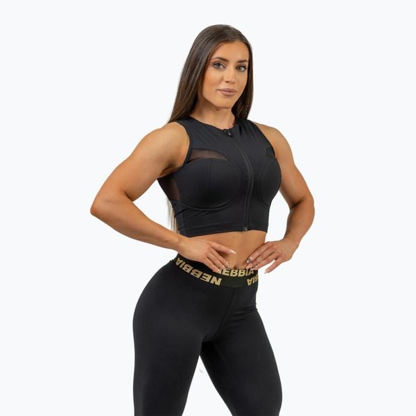Top treningowy damski NEBBIA Mesh Intense black/gold. Czarne topy damskie Nebbia, bez wzorów, z meshu, bez kołnierzyka. Za 299.99 zł.