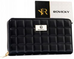 Portfel pikowany Rovicky R-PKK-01 czarny. Czarne portfele damskie ROVICKY, bez wzorów, ze skóry ekologicznej. Za 67.99 zł.