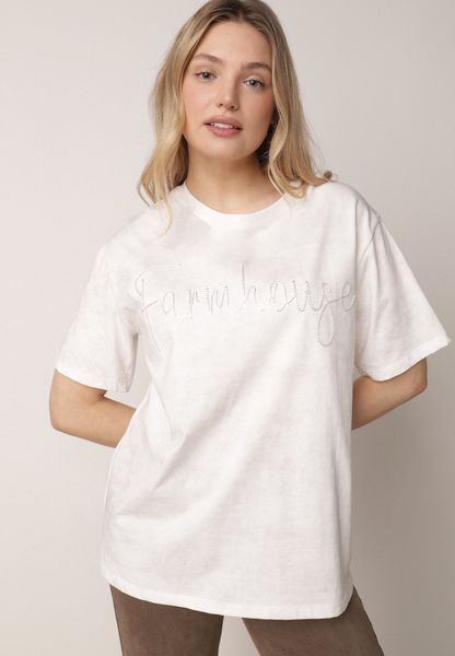 Biały Bawełniany T-shirt Oversize z Haftowanym Napisem z Cekinami Aewai. Białe t-shirty damskie Born2be, m, bez wzorów, z bawełny, bez kołnierzyka. Za 59.99 zł.