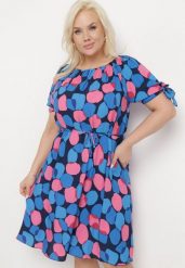 Niebieska Trapezowa Sukienka Bawełniana z Elastycznym Dekoltem i Sznurkiem w Talii Eeraphina. Niebieskie sukienki damskie Born2be, l, bez wzorów, z bawełny, eleganckie, bez kołnierzyka, bez ramiączek, midi, trapezowe. W wyprzedaży za 55.99 zł.