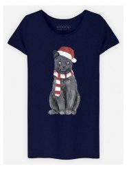 WOOOP Koszulka "Xmas Cat" w kolorze granatowym rozmiar: XXL. Niebieskie bluzki damskie Wooop, xxl, bez wzorów, z bawełny, bez kołnierzyka, bez ramiączek. Za 56.99 zł.