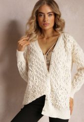 Jasnobeżowy Ażurowy Kardigan na Guziki Oreitha. Brązowe kardigany damskie Renee, l, w ażurowe wzory. Za 189.99 zł.