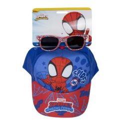 Zestaw z czapką i okularami przeciwsłonecznymi Spidey Niebieski. Czerwone czapki męskie Spidey and his amazing friends, bez wzorów, sportowe. Za 65.60 zł.