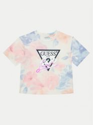 Guess T-Shirt J5RI05 K6YW4 Błękitny Boxy Fit. Niebieskie koszulki dziewczęce Guess, z aplikacjami, z bawełny, bez ramiączek. Za 79.99 zł.