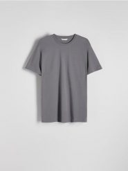 Bawełniany t-shirt regular - ciemnoszary. Szare t-shirty męskie Reserved, l, bez wzorów, z bawełny, bez kołnierzyka. W wyprzedaży za 39.99 zł.