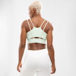 Damski stanik do jogi i pilatesu Fitness Siroko Harbour Green. Zielone biustonosze sportowe damskie SIROKO, bez wzorów, z materiału. Za 126.00 zł.