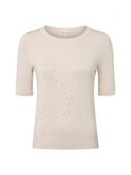 Marie Lund sweter z krótkim rękawem Kobiety drobna dzianina beżowy, S. Brązowe swetry klasyczne damskie Marie Lund, s, z dzianiny, bez kołnierzyka. Za 149.95 zł.