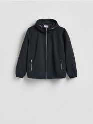 Kurtka z kapturem - czarny. Czarne kurtki męskie Reserved, l, bez wzorów, z tkaniny, z kapturem. Za 259.99 zł.