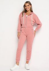 Różowy Komplet Dresowy z Bawełną Bluza z Kapturem i Spodnie z Gumką w Talii Neseria. Czerwone bluzy z kapturem damskie Born2be, l, z bawełny. Za 139.99 zł.