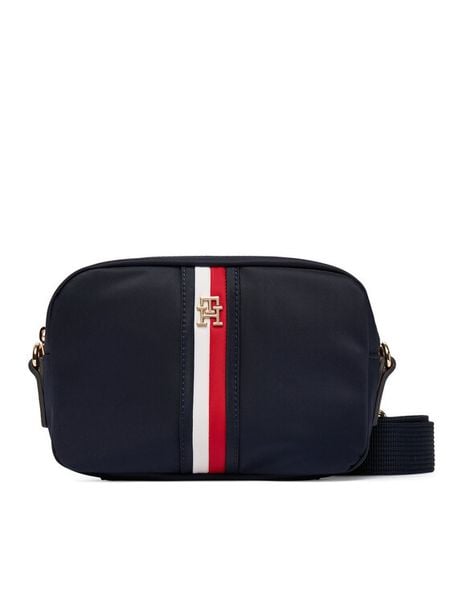 Tommy Hilfiger Torebka Popette Camera Bag Corp AW0AW19023 Granatowy. Niebieskie listonoszki damskie Tommy Hilfiger, bez wzorów, z materiału, bez dodatków. Za 369.99 zł.