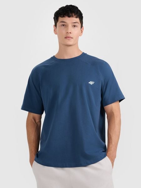 4F T-shirt oversize gładki męski - granatowy M. Niebieskie t-shirty męskie 4f, m, bez wzorów, z bawełny, bez kołnierzyka. W wyprzedaży za 59.99 zł.