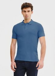 PAKO LORENTE – Gładki t-shirt polo w niebieskim kolorze. Niebieskie koszulki polo męskie Pako Lorente, m, bez wzorów, z bawełny, bez ramiączek. Za 149.99 zł.