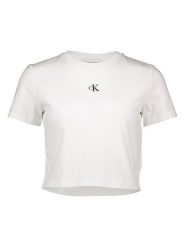 Calvin Klein Koszulka w kolorze białym rozmiar: S. Białe bluzki damskie CALVIN KLEIN, s, bez wzorów, z bawełny, bez kołnierzyka. Za 126.99 zł.